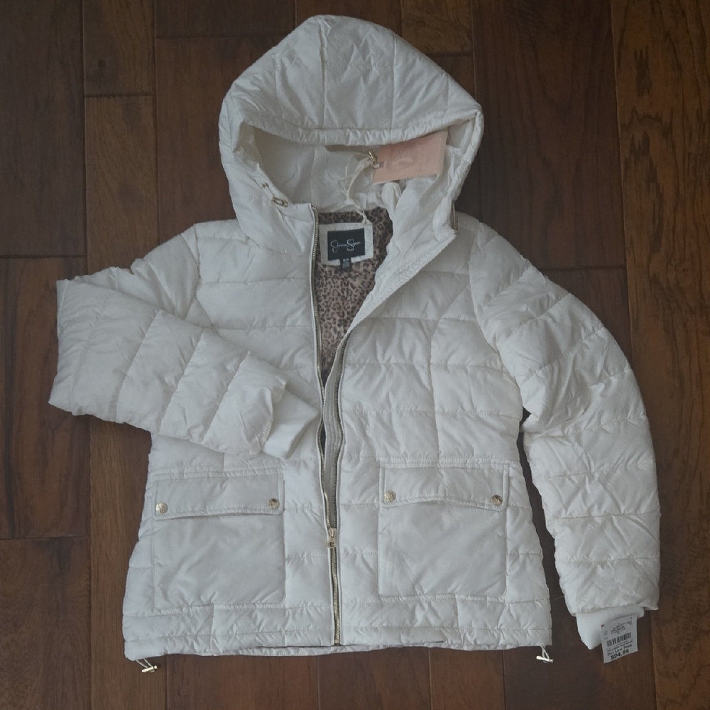 Jessica Simpson Cream Hooded Puffer Jacket
